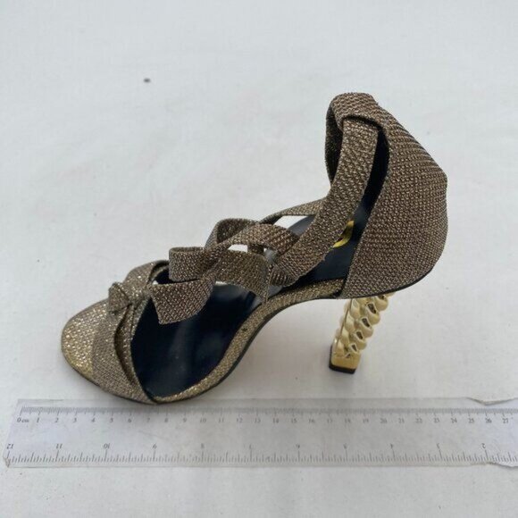 FSJ Women Flower Gold Metal Chain Chunky High Heels Ankle Strap Sandals Open Toe - Picture 2 of 8